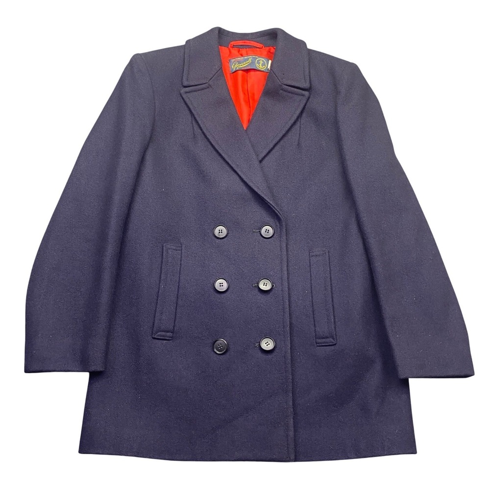 Gloverall Genuine Reefer Navy Wool Pea Coat Military England Red Lining Size 10